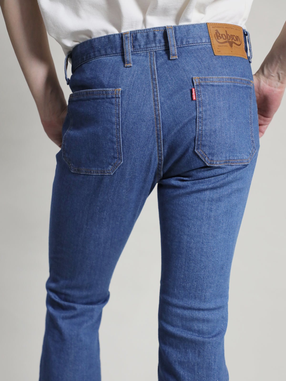 貼りポケベルボトムジーンズ 1970年代復刻 レトロブリーチカラー/ユニセックス 12.5oz