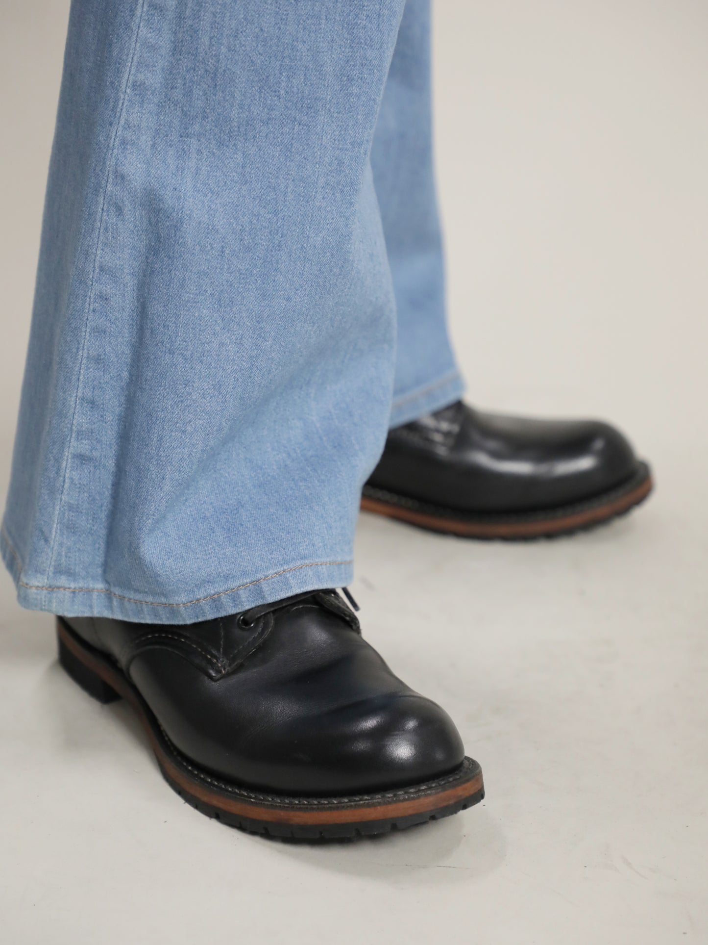 貼りポケベルボトムジーンズ 1970年代復刻 レトロハイブリーチカラー/ユニセックス 10.5oz