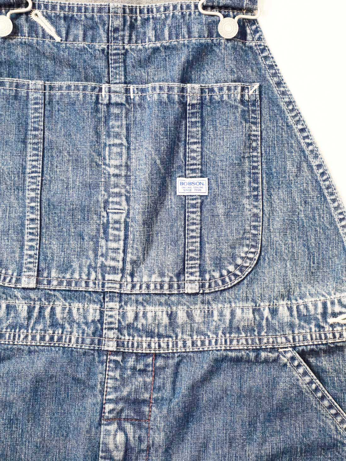 BOBSON | ボブソン | 岡山デニム | デニムオーバーオール | ジーンズコーデ | ベーシック | ユニセックス | 1980年代ファッション | 1970年代ファッション | サロペット | オールインワン | ブリーチ
