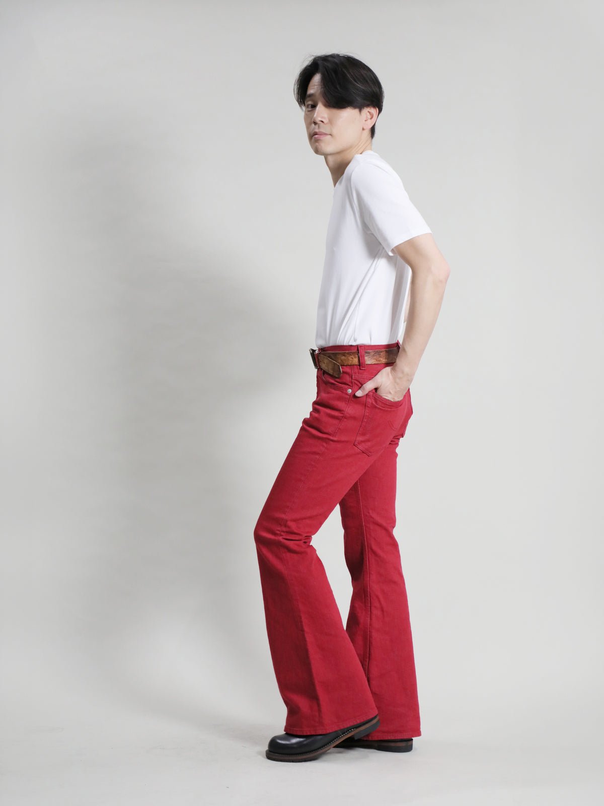 ジンバブエコットン ベルボトムジーンズ　レッドカラー/メンズ