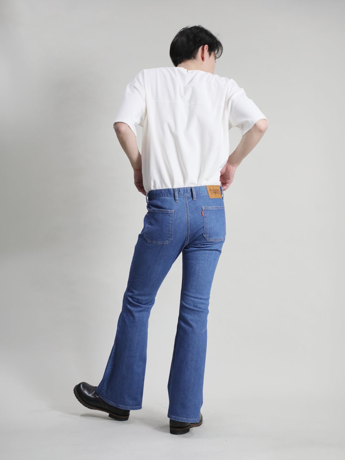 貼りポケベルボトムジーンズ　1970年代復刻  レトロブリーチカラー/ユニセックス 12.5oz
