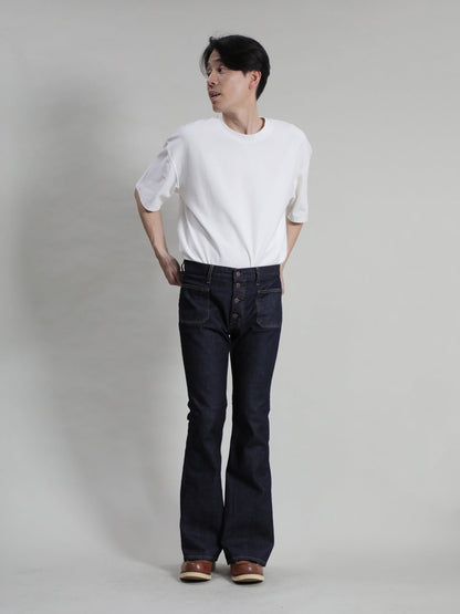 貼りポケベルボトムジーンズ　1970年代復刻  ワンウォッシュカラー/ユニセックス  12.5oz