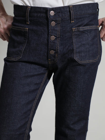 貼りポケベルボトムジーンズ　1970年代復刻  ワンウォッシュカラー/ユニセックス  12.5oz
