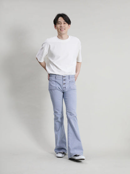 貼りポケベルボトムジーンズ　1970年代復刻  ヒッコリーブリーチカラー/ユニセックス  10.5oz