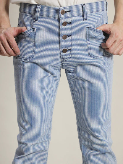 貼りポケベルボトムジーンズ　1970年代復刻  ヒッコリーブリーチカラー/ユニセックス  10.5oz