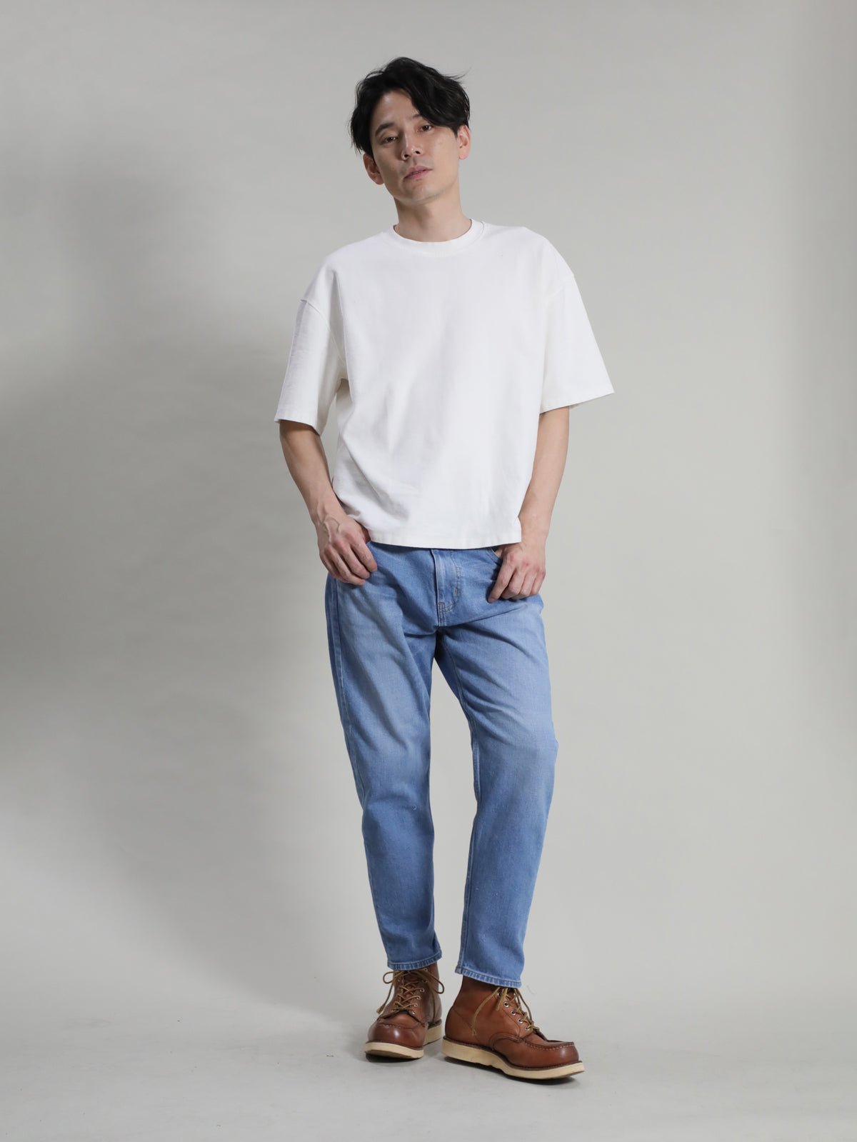 ワイドフィットテーパードジーンズ　ブリーチカラー/ユニセックス  12.5oz
