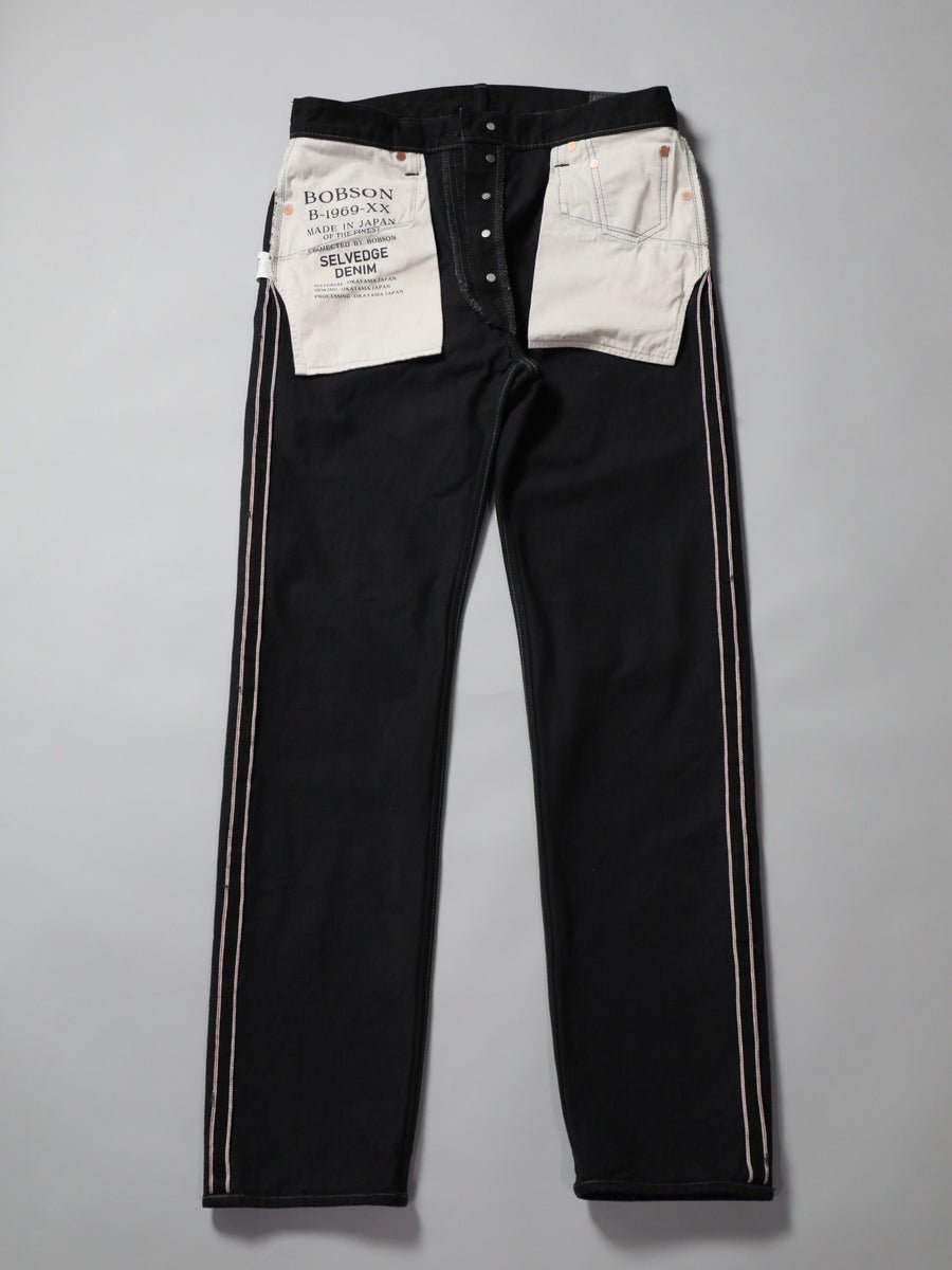 B-1969-XX-J-BK-680　【岡山産 縦横ブラックブラックセルビッチデニム】ジーンズワンウオッシュ　Straight Black Selvedge Denim  Onewash