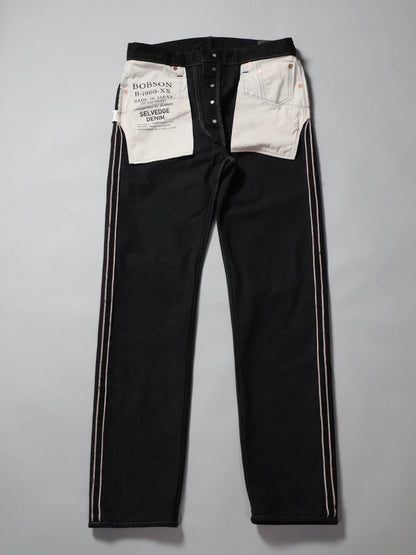 B-1969-XX-J-BK-680　【岡山産 縦横ブラックブラックセルビッチデニム】ジーンズワンウオッシュ　Straight Black Selvedge Denim  Onewash