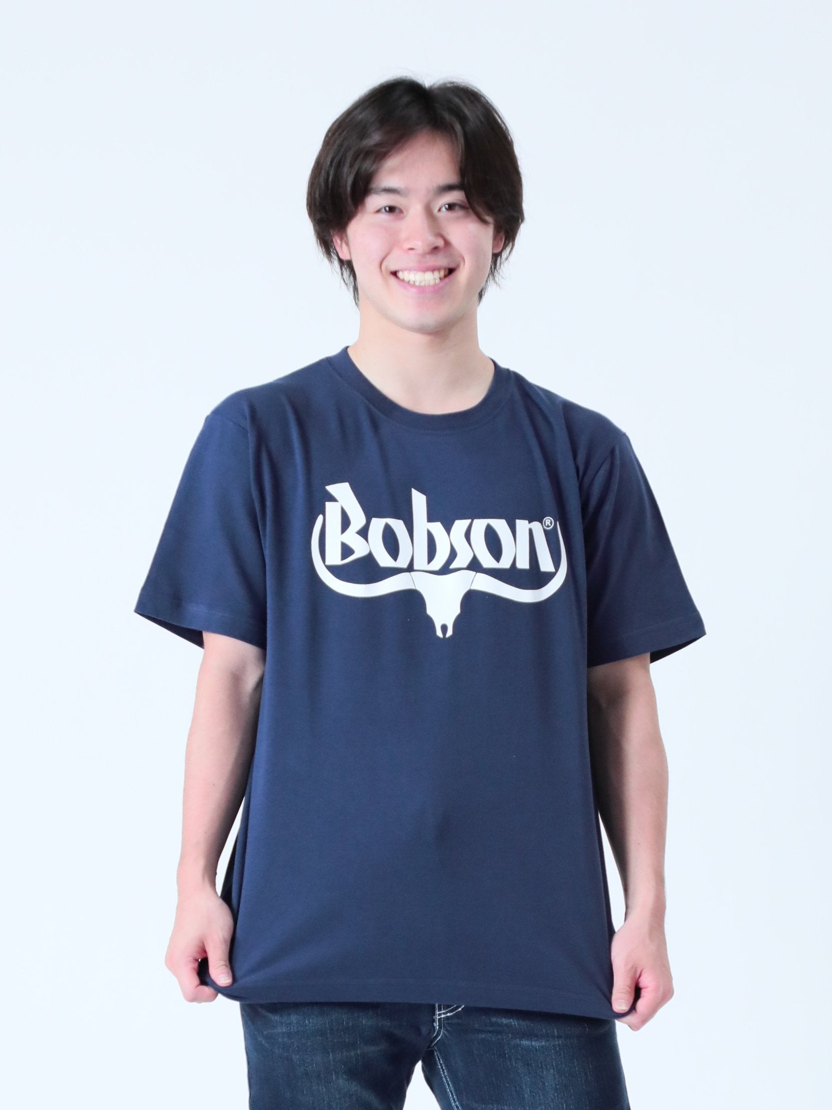 ボブソン キャトルホーンTシャツ 5色/ユニセックス L / ネイビーブルー×ホワイトプリント